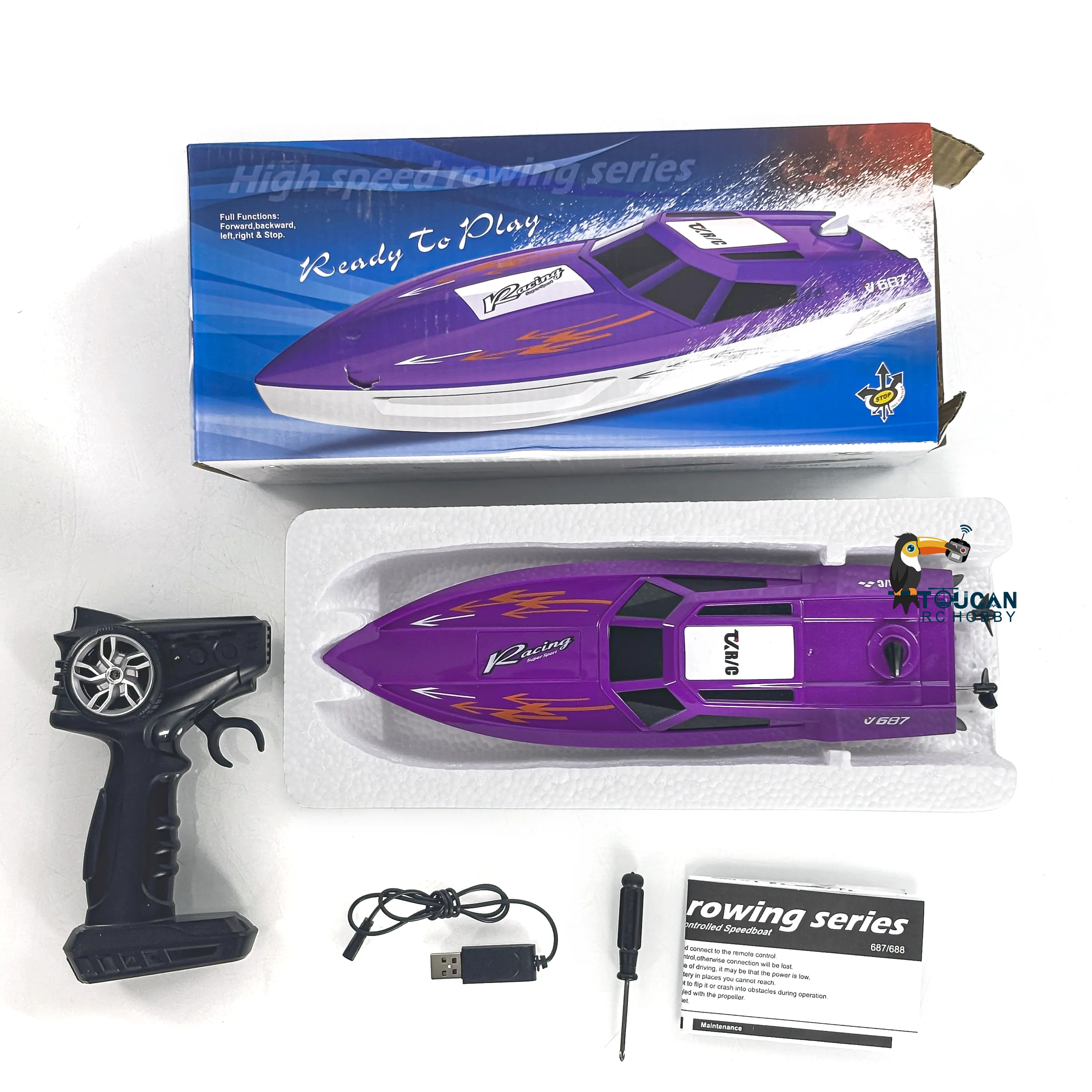 TOUCAN Plastic RC Boat Electric RTR Radio Controlled Racing Ship High Speed Boat Pool Lake Toy for Kids Adults Painted Assembled