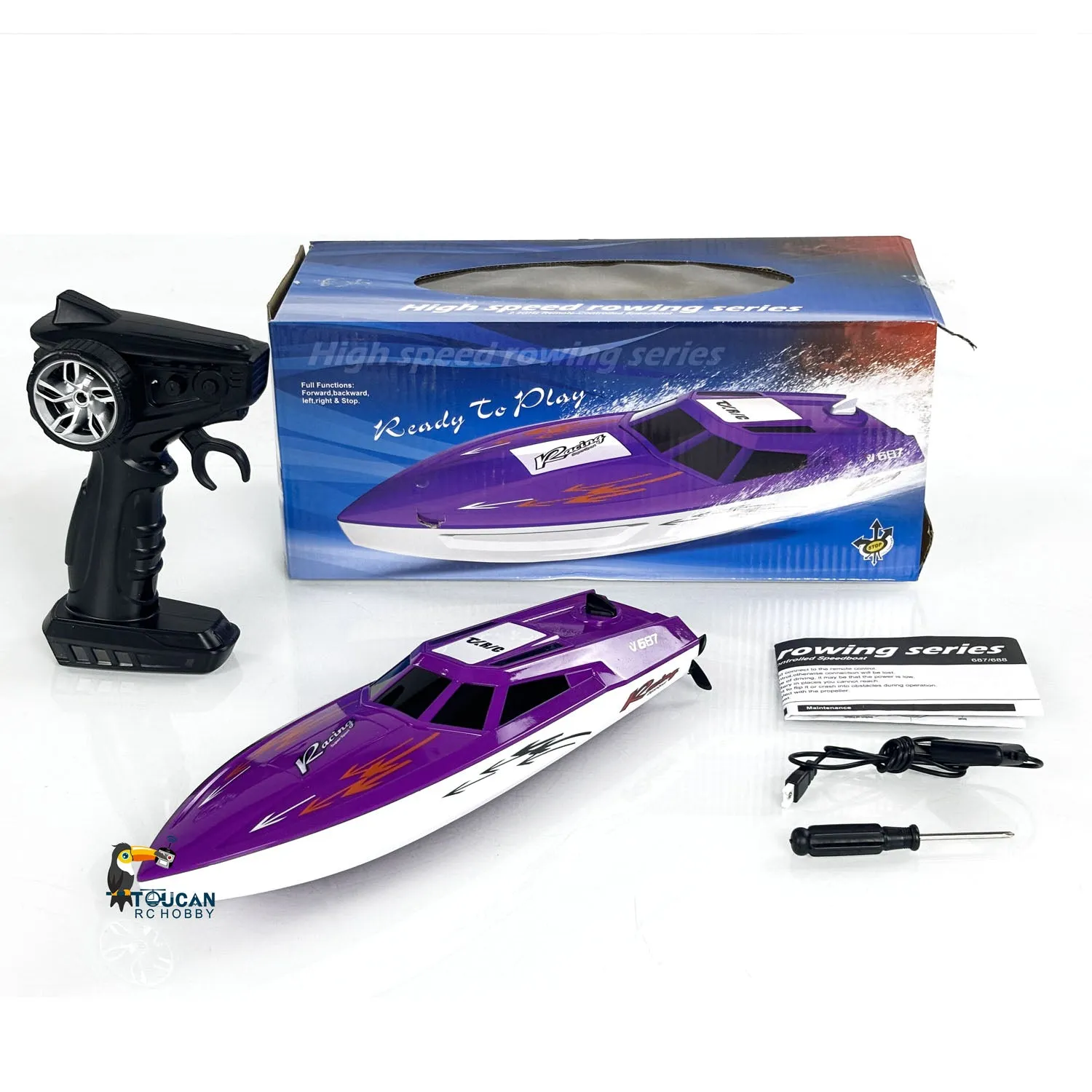 TOUCAN Plastic RC Boat Electric RTR Radio Controlled Racing Ship High Speed Boat Pool Lake Toy for Kids Adults Painted Assembled