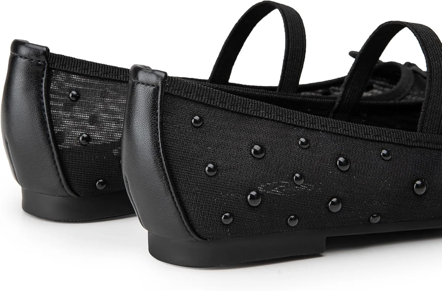 Trary Mesh Ballet Flats with Pearl Rhinestone Details, Bow Mary Jane Shoes, Comfy Wide Toe Dress Shoes for All Occasions
