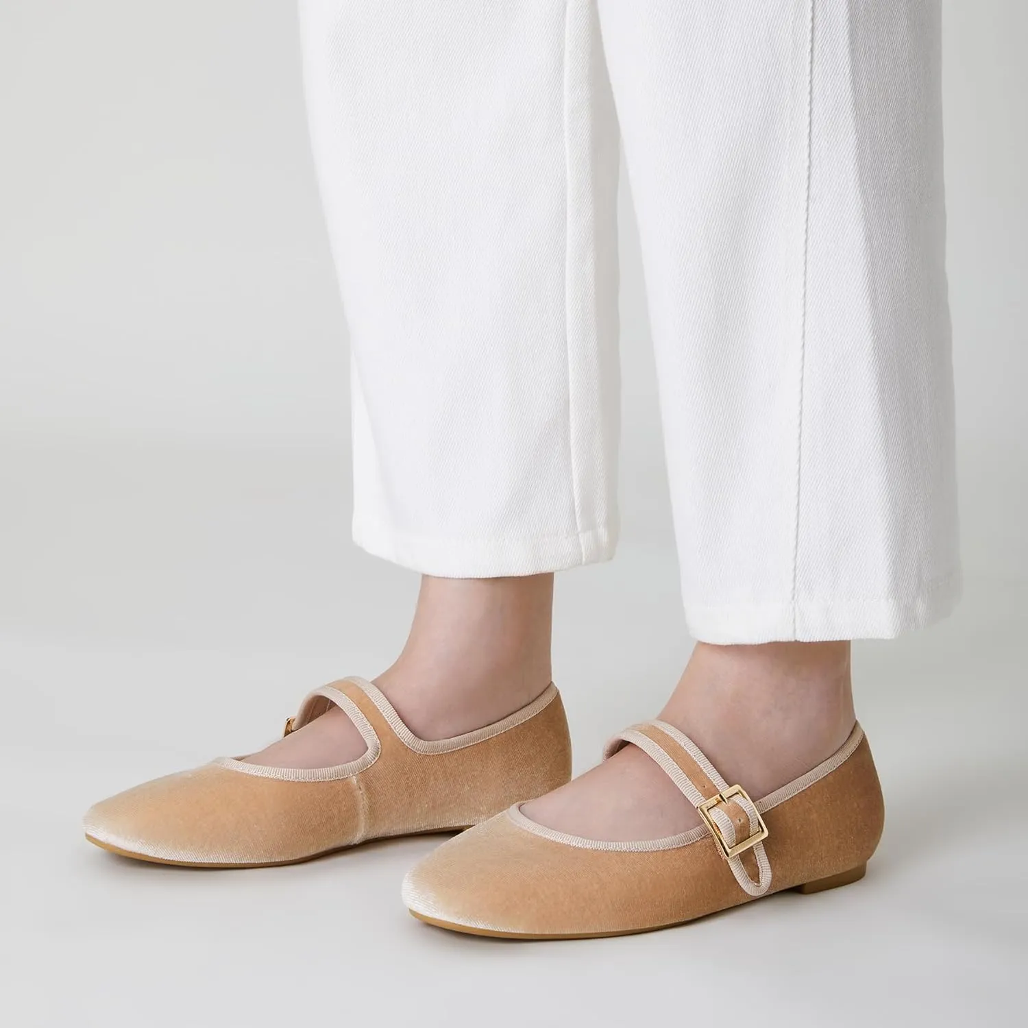 Trary Women's Ballet Flats,Square Toe Velvet Mary Jane Shoes Women,Comfortable Dress Shoes for Women Dressy