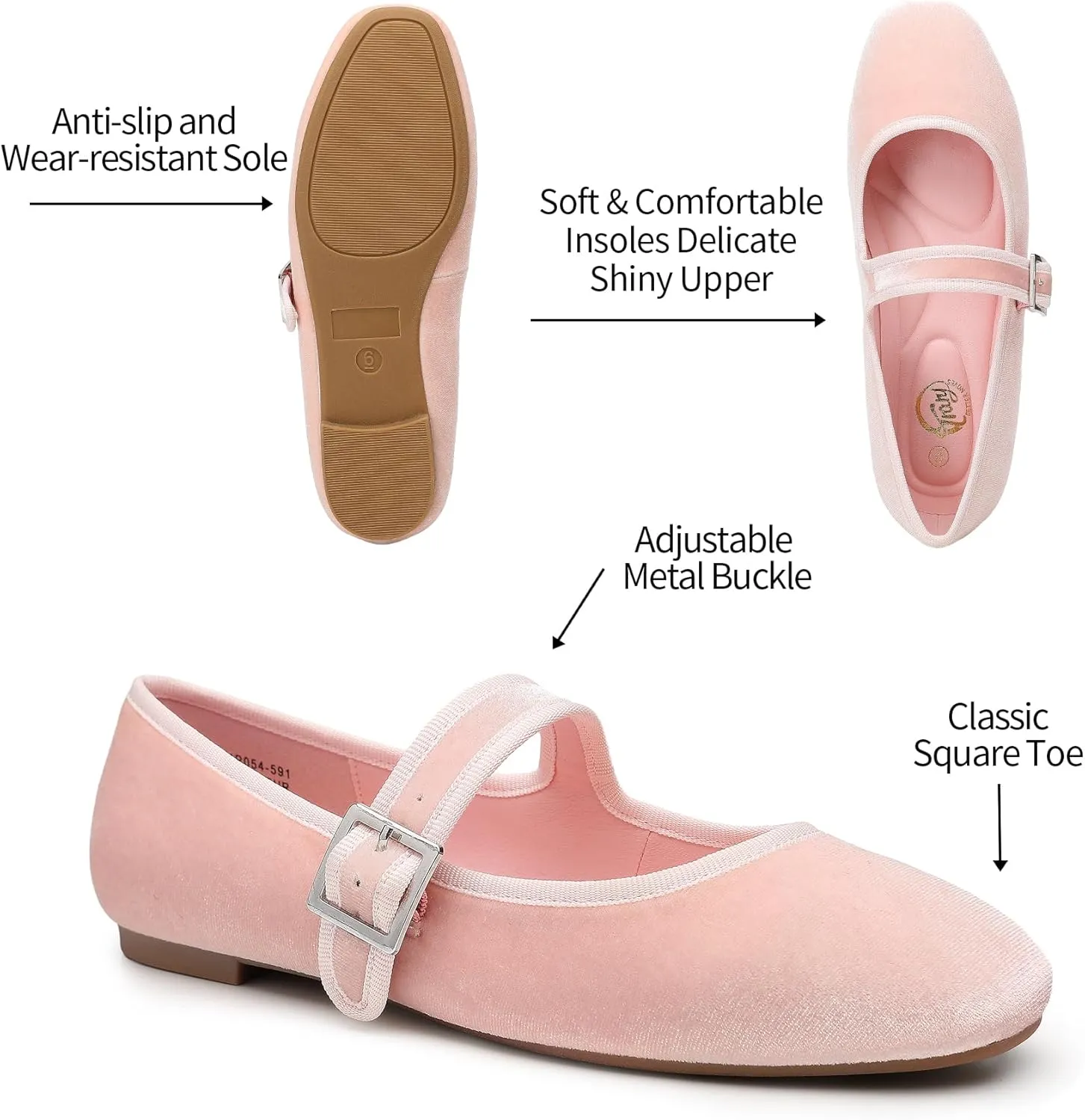 Trary Women's Ballet Flats,Square Toe Velvet Mary Jane Shoes Women,Comfortable Dress Shoes for Women Dressy