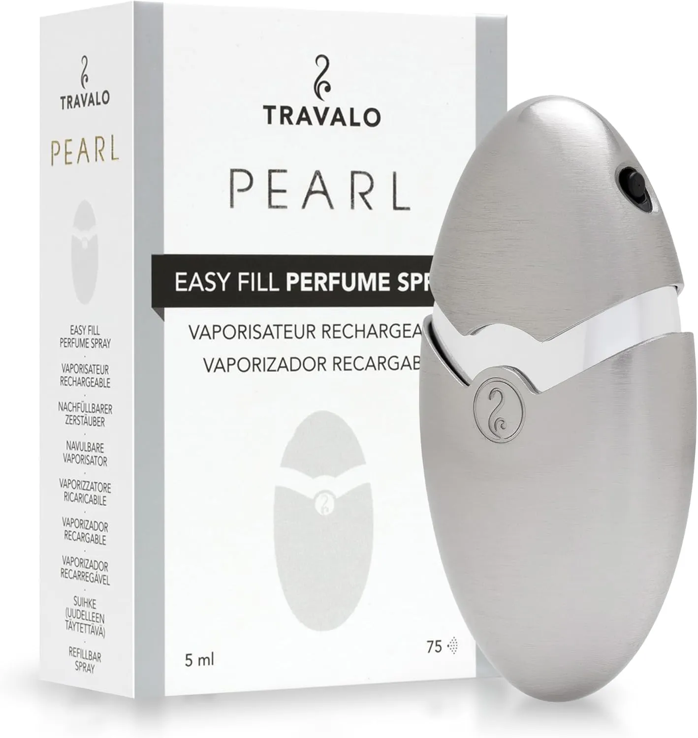Travalo Perfume Pod Pearl Elegance - High Definition Mini Pump Spray - Portable Travel Perfume Atomizer - TSA Approved, Leaf-Proof, Airtight - Reusable and Easy Fill - Silver - 1.7oz