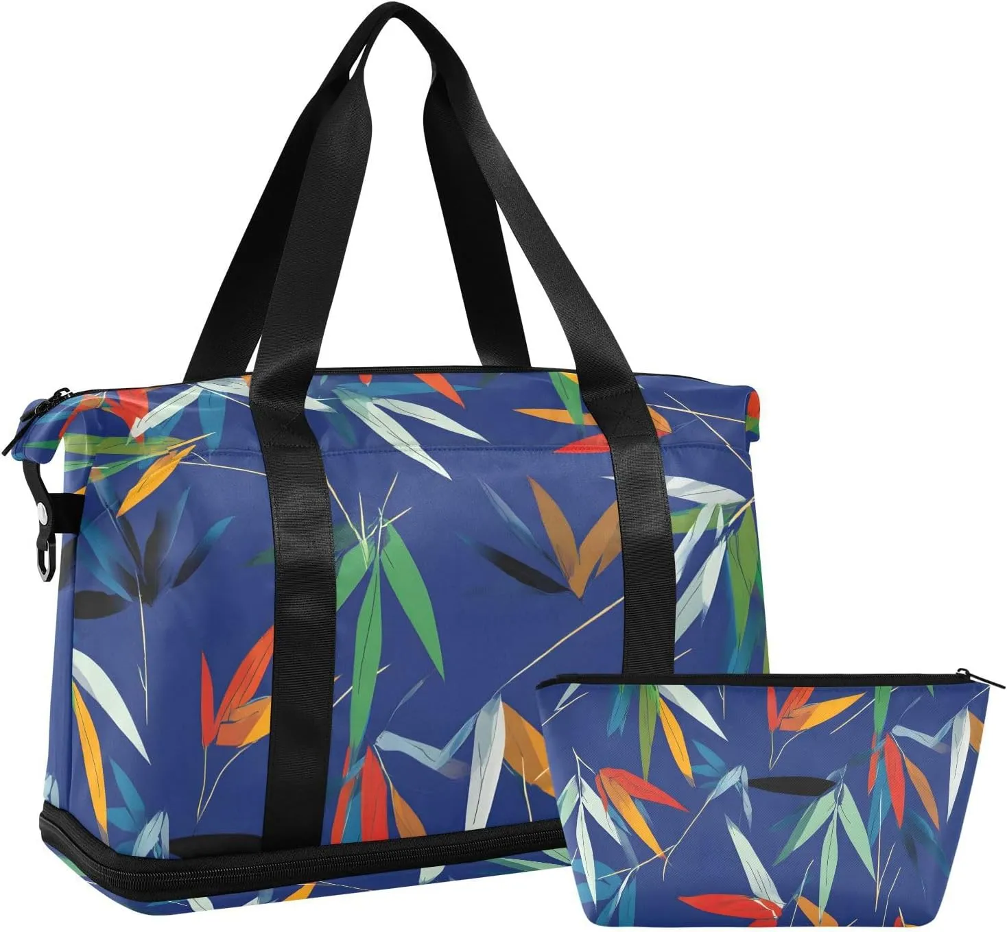 Travel Duffel Bag Bamboo Leaves Pattern Foldable Sports Tote Gym Bag with Shoe & Wet Compartment Shoulder Carry on Luggage Duffel Weekender Overnight for Men Women