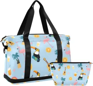 Travel Duffel Bag Cute Toucan Pattern Foldable Sports Tote Gym Bag with Shoe & Wet Compartment Shoulder Carry on Luggage Duffel Weekender Overnight for Men Women