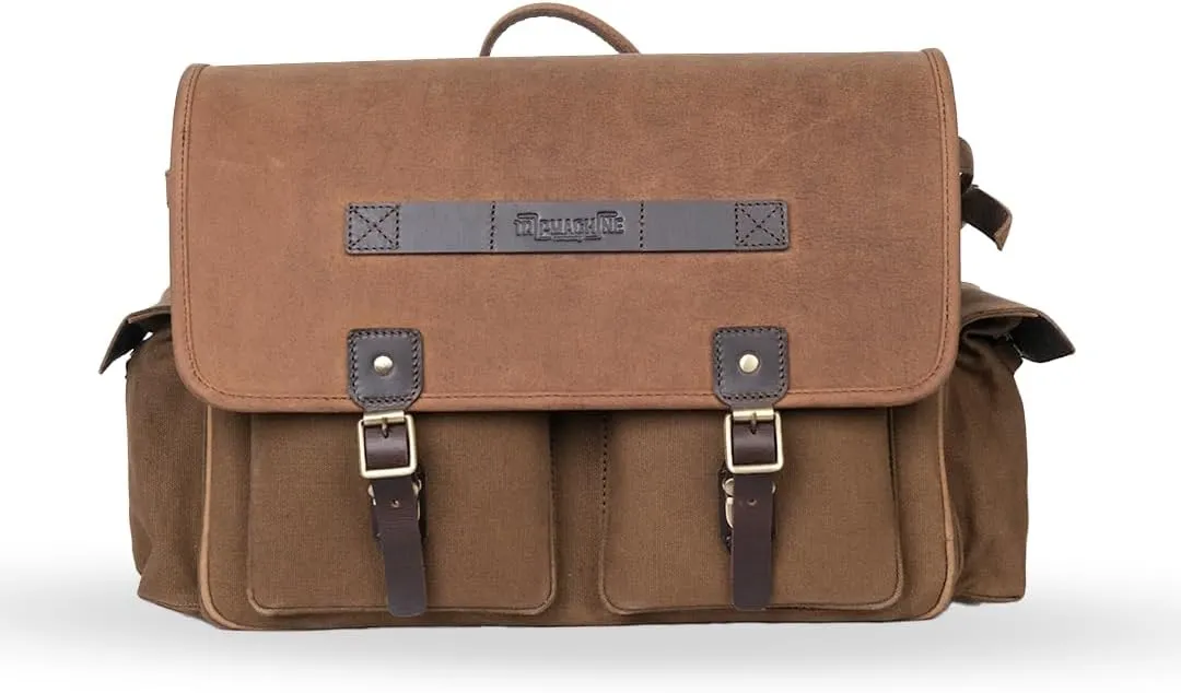 Trip Machine Company Expedition Saddlebags for Royal Enfield Super Meteor 650 & Shotgun 650, 16 oz Heavy-Duty Canvas, Leather (Pair, Brown)