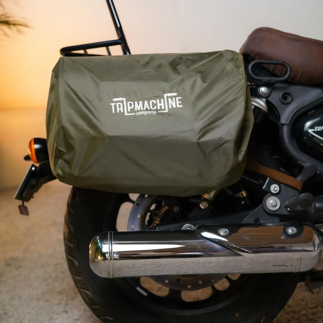 Trip Machine Company Expedition Saddlebags for Royal Enfield Super Meteor 650 & Shotgun 650, 16 oz Heavy-Duty Canvas, Leather (Pair, Brown)