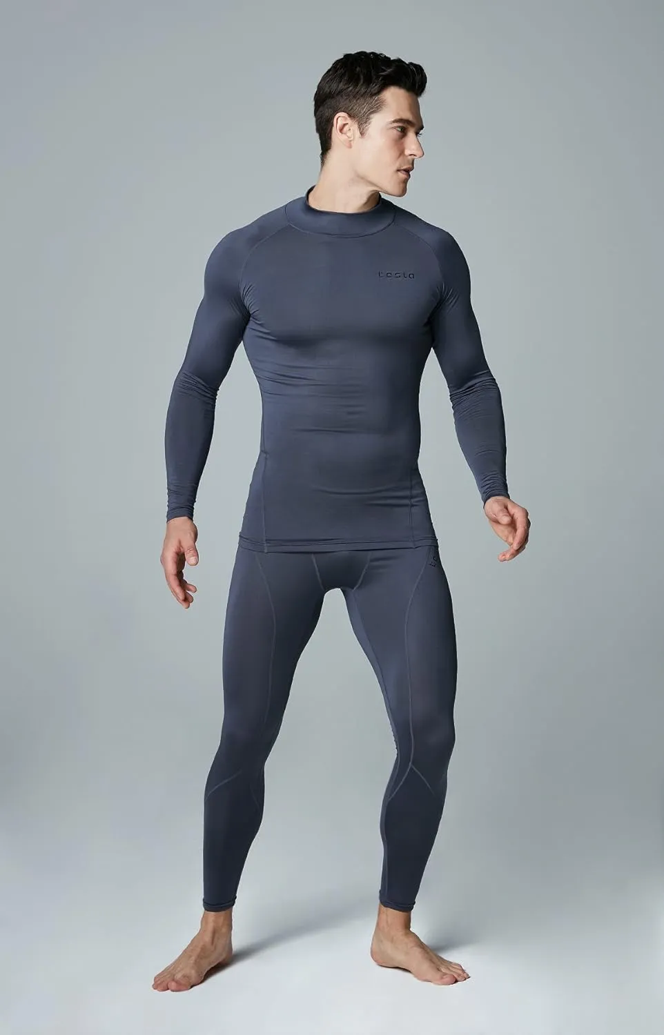 TSLA Men's Thermal Long Sleeve Compression Shirts, Mock/Turtleneck Winter Sports Running Base Layer Top