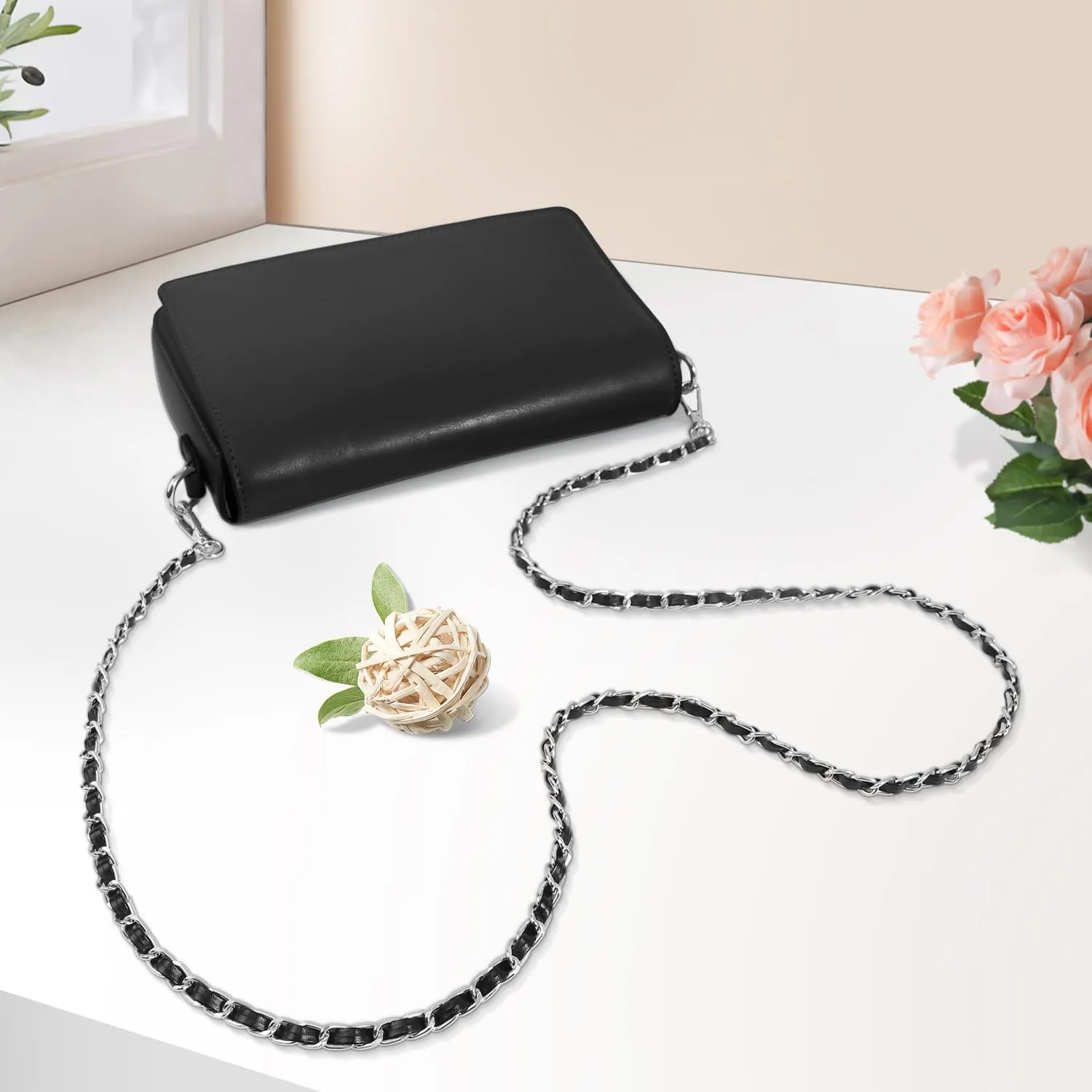 U U Metal Chain Purse Straps Replacement Crossbody, 47" DIY Purse Chain Accessories, Crossbody Bag and Handbag Strap with Metal Buckles (Black & Silver)
