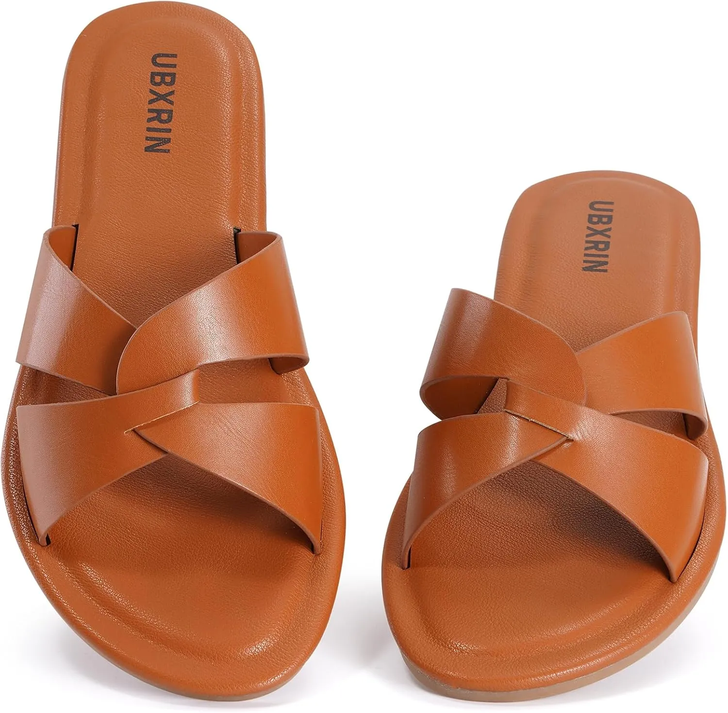UBXRIN Womens Minimalist Memory Foam Comfortable Slide Sandals Summer Casual Soft Leather Flat Slippers