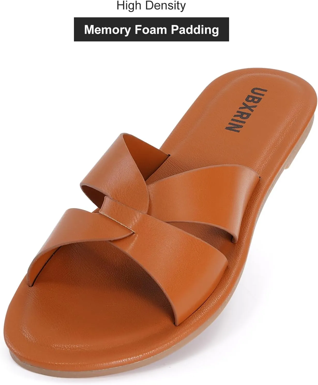 UBXRIN Womens Minimalist Memory Foam Comfortable Slide Sandals Summer Casual Soft Leather Flat Slippers
