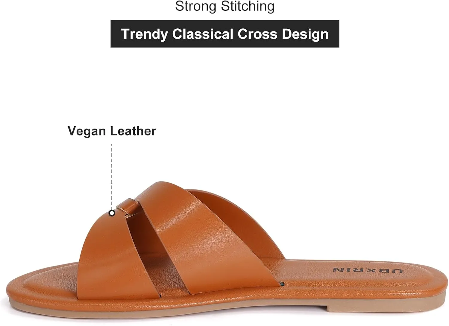 UBXRIN Womens Minimalist Memory Foam Comfortable Slide Sandals Summer Casual Soft Leather Flat Slippers