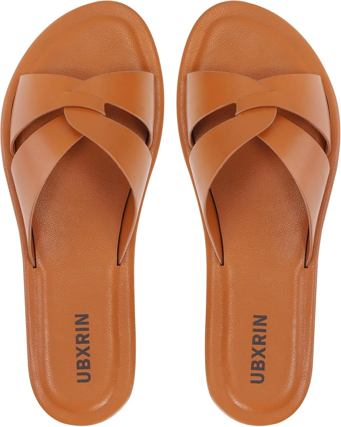 UBXRIN Womens Minimalist Memory Foam Comfortable Slide Sandals Summer Casual Soft Leather Flat Slippers