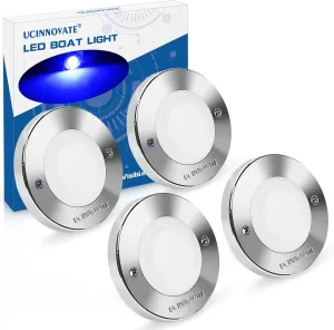 UCINNOVATE 4Pcs 3.15”Round LED Marine Light with sliver housing, Navigation Boat Lights, LEDs Boat Interior Light, Deck Courtesy Lighting IP65 Waterproof, LED Marine Stern Lights, 12-24V (Blue)