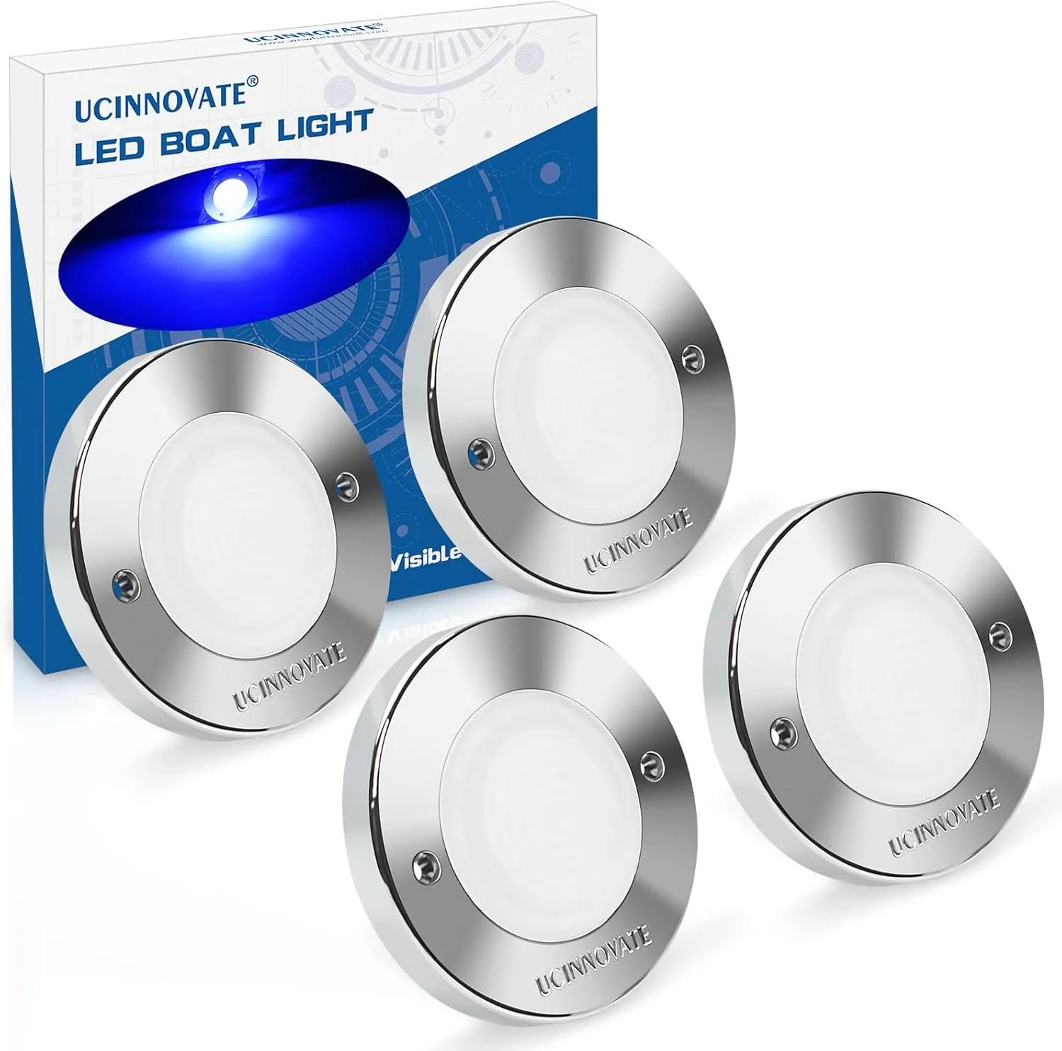 UCINNOVATE 4Pcs 3.15”Round LED Marine Light with sliver housing, Navigation Boat Lights, LEDs Boat Interior Light, Deck Courtesy Lighting IP65 Waterproof, LED Marine Stern Lights, 12-24V (Blue)