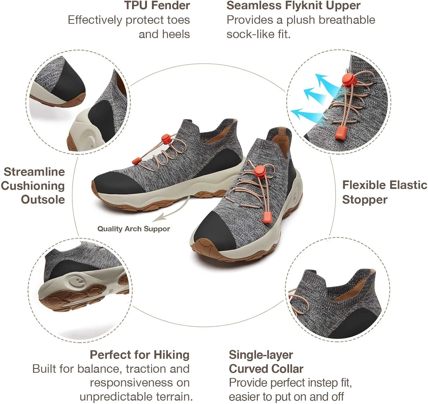 UIN Men's Walking Travel Shoes Slip On Outdoor Non-Slip Lightweight Comfort Hiking Sneaker Cazorla
