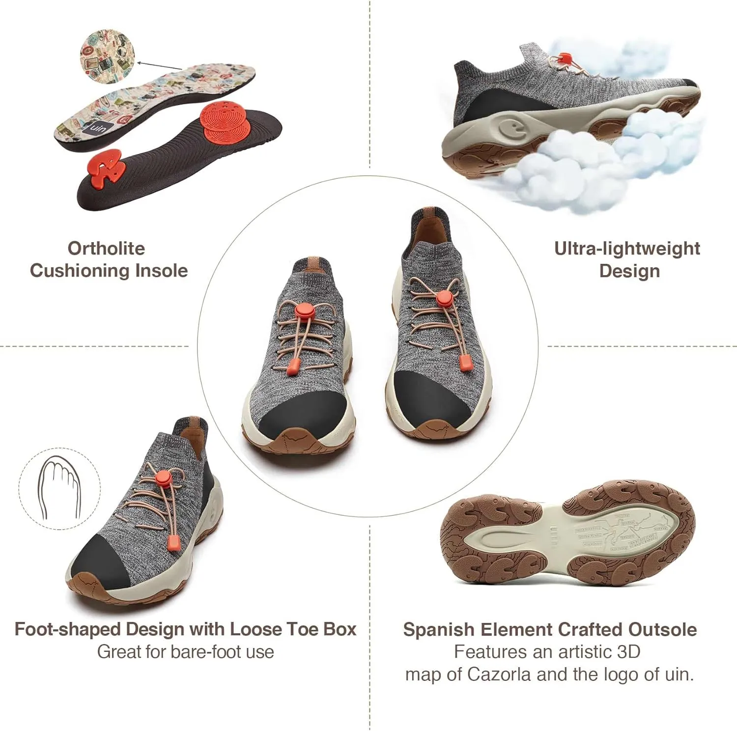UIN Men's Walking Travel Shoes Slip On Outdoor Non-Slip Lightweight Comfort Hiking Sneaker Cazorla