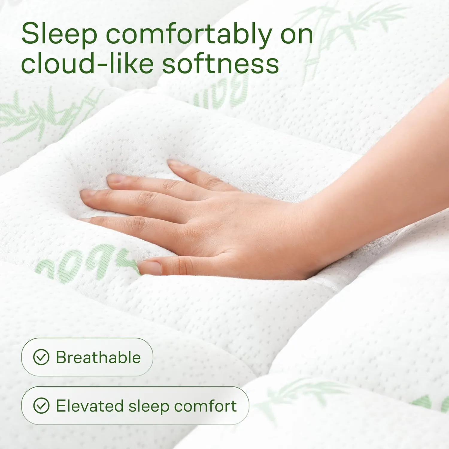 Ultra Soft Queen Size Mattress Topper - Viscose Made from Bamboo Pillow Top Mattress Pad for Back Pain Relief - Naturally Cooling for Hot Sleepers, Green