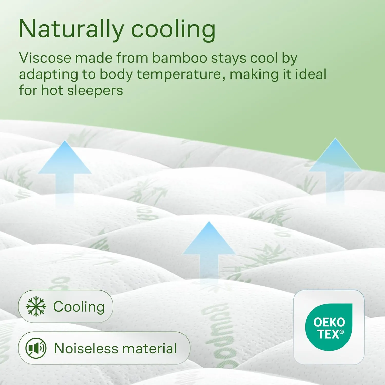 Ultra Soft Queen Size Mattress Topper - Viscose Made from Bamboo Pillow Top Mattress Pad for Back Pain Relief - Naturally Cooling for Hot Sleepers, Green