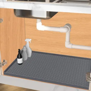 Under Sink Mat 28 x 22 for Kitchen Waterproof, Silicone Under Kitchen Bathroom Protector Sink Liner Mat, Easy to Clean Cabinet Mat Organizers and Storage, Grey