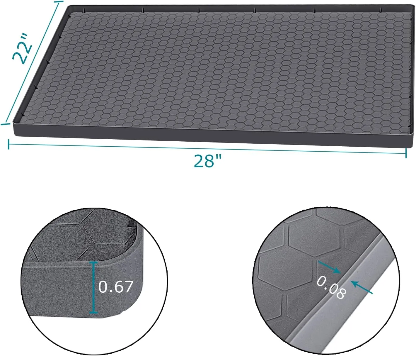Under Sink Mat 28 x 22 for Kitchen Waterproof, Silicone Under Kitchen Bathroom Protector Sink Liner Mat, Easy to Clean Cabinet Mat Organizers and Storage, Grey