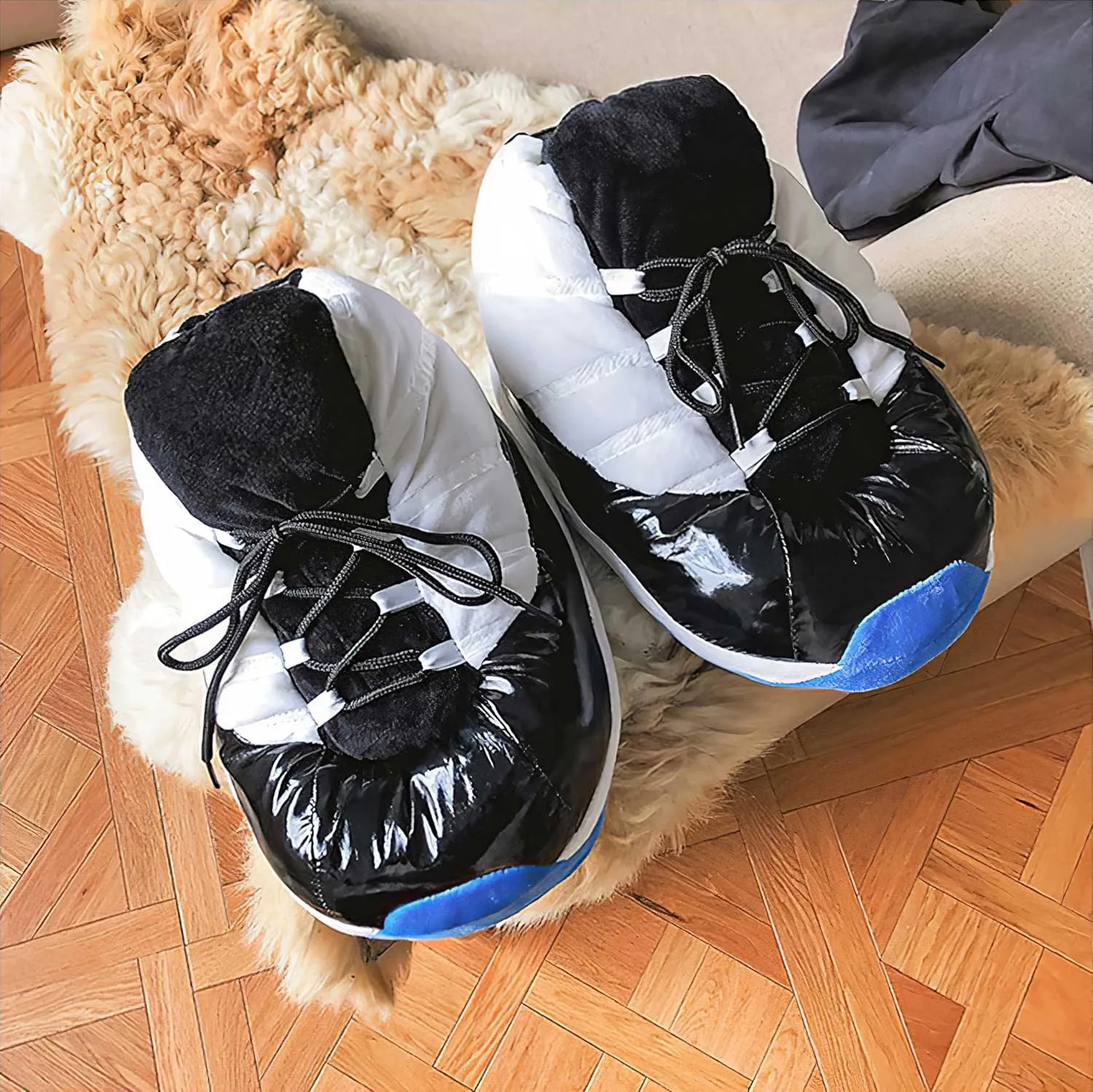 Unisex Cosy Trendy Big Sneaker Slippers Comfy Kicks Non Slip Sole Indoor House Plush Slippers - One Size Fits Most
