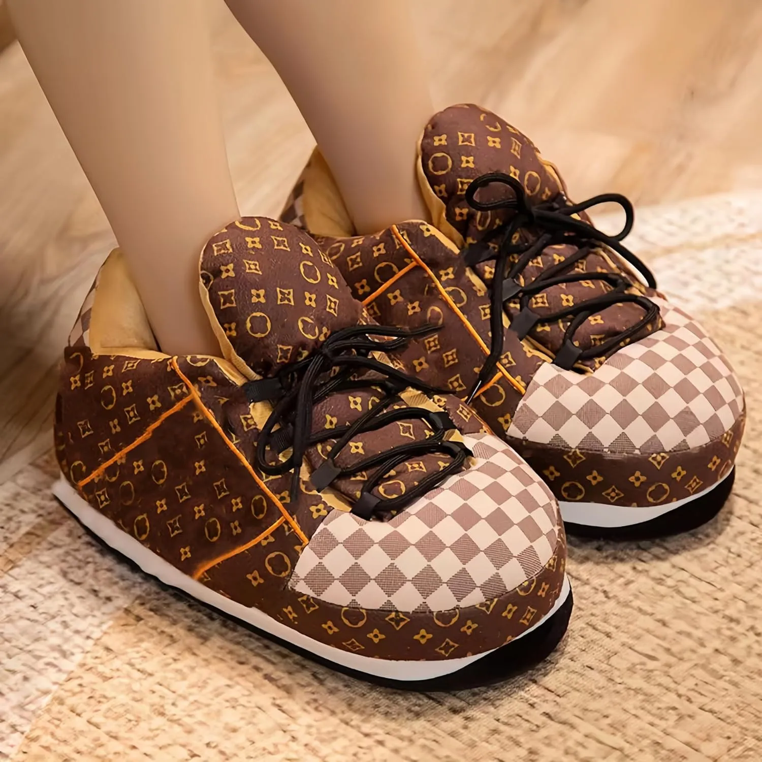 Unisex Fluffy Sneaker Slippers, Comfy Non-Slip Warm Indoor/Outdoor Plush Slippers
