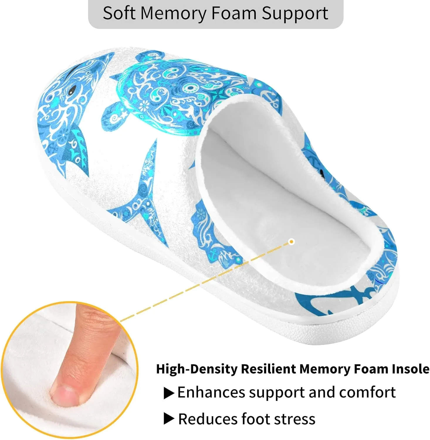 Unisex Memory Foam House Slippers Non-Skid Soft Warm Sole Coral Fleece Slip-on Closed Toe Hand Free Shoes for Bedroom Travel 6-17