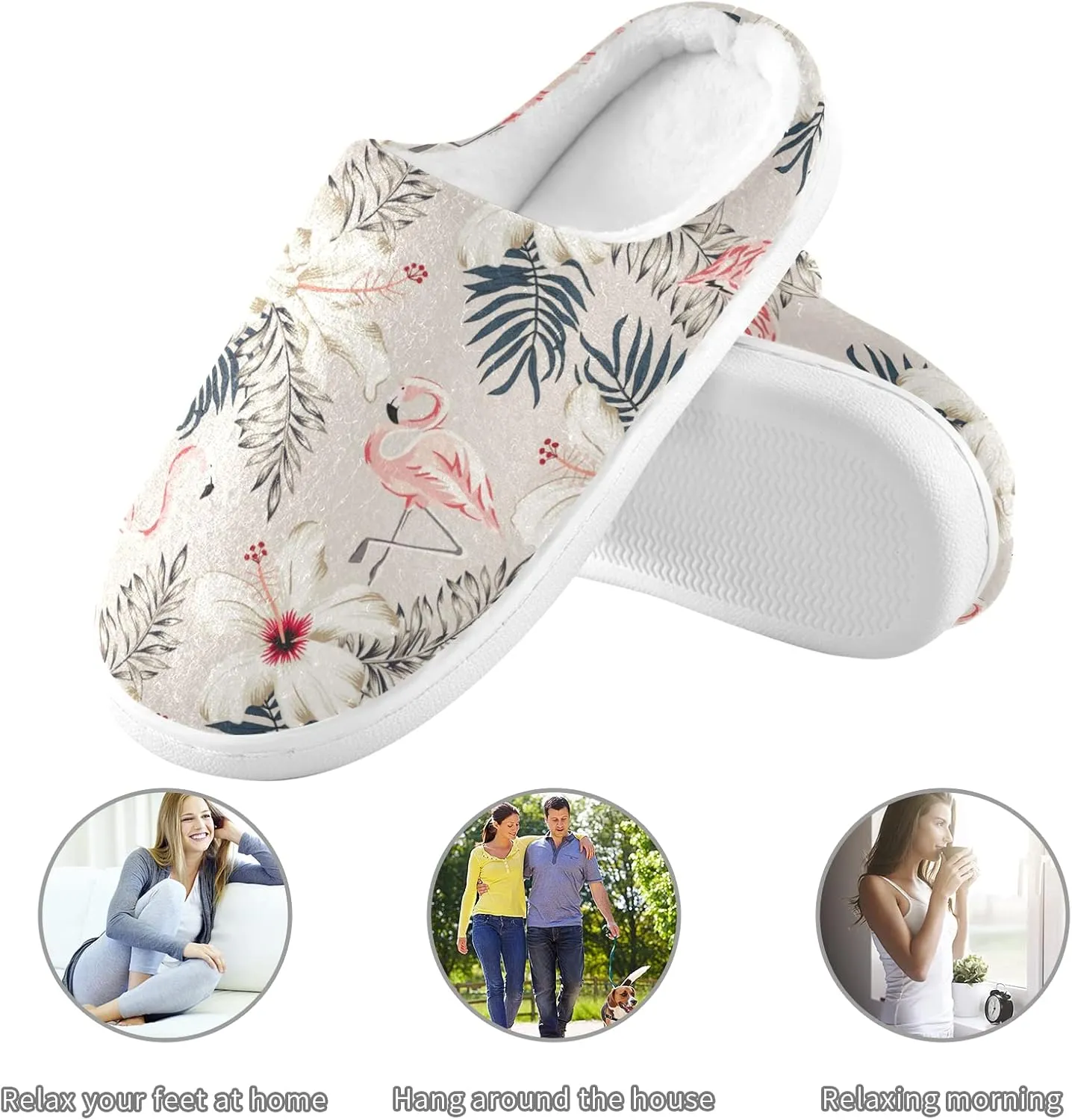 Unisex Memory Foam House Slippers Non-Skid Soft Warm Sole Coral Fleece Slip-on Closed Toe Hand Free Shoes for Bedroom Travel 6-17