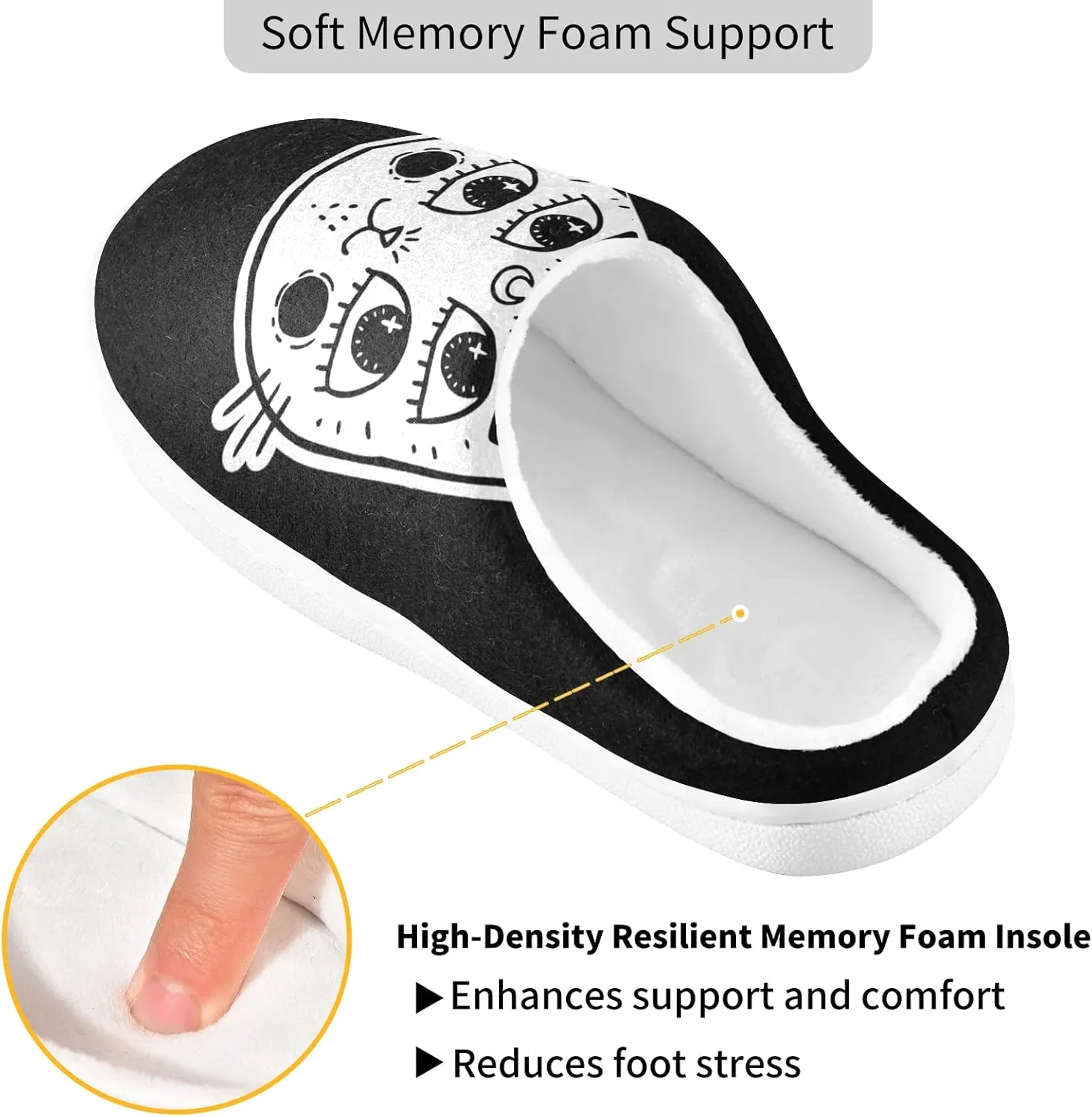 Unisex Memory Foam House Slippers Non-Skid Soft Warm Sole Coral Fleece Slip-on Closed Toe Hand Free Shoes for Bedroom Travel 6-17