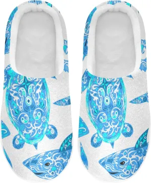 Unisex Memory Foam House Slippers Non-Skid Soft Warm Sole Coral Fleece Slip-on Closed Toe Hand Free Shoes for Bedroom Travel 6-17