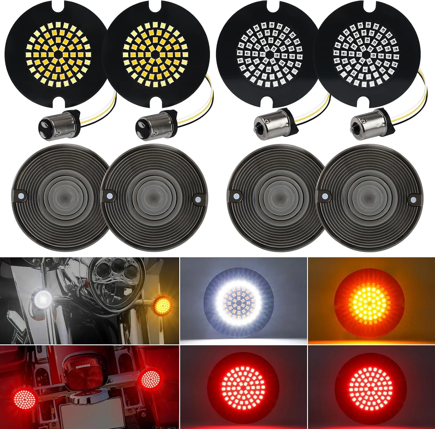 Updated 3 1/4 Inch LED Turn Signals 1156 1157 Socket Flat Housing Fit for Harley Davidson Road King Electra Glide Softail Tour Glide Ultra Limited Led Lights Brake Lights 1986-2025