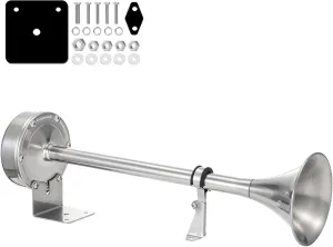 Upgraded Boat Horn 130dB - Marine Grade Waterproof Stainless Steel Single Trumpet - Super Loud for Boats, Trucks, RVs & Trailers（Upgraded single horn）