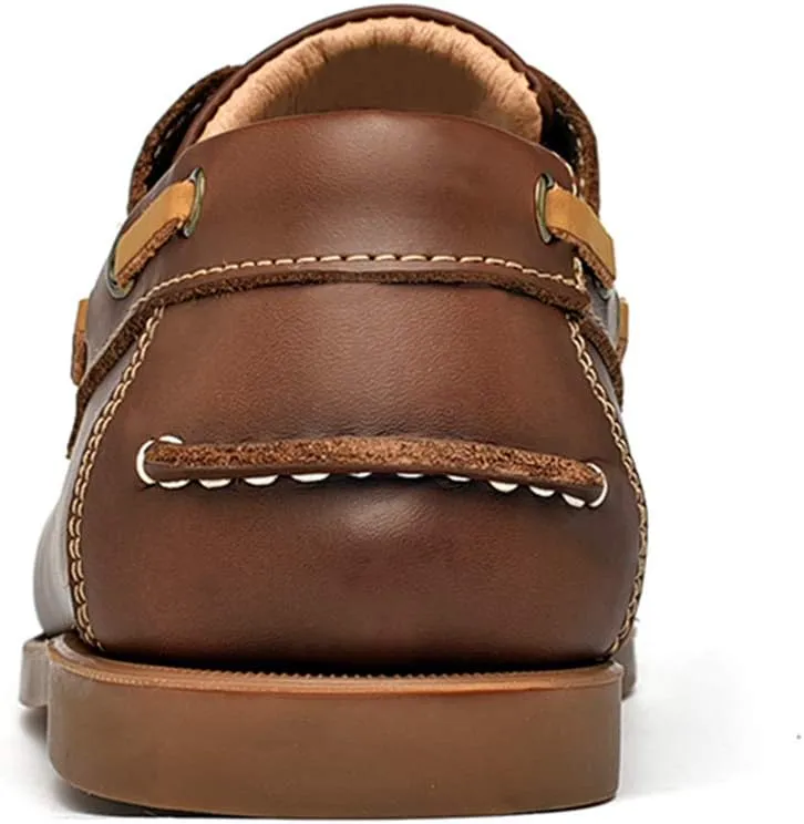 UPIShi Men's Leather Boat Shoe Casual Handsewn Moccasin Toe Comfort Loafers