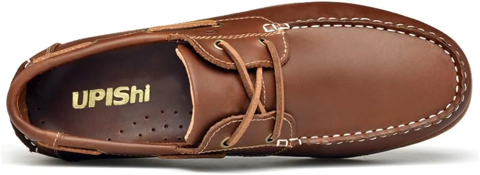 UPIShi Men's Leather Boat Shoe Casual Handsewn Moccasin Toe Comfort Loafers