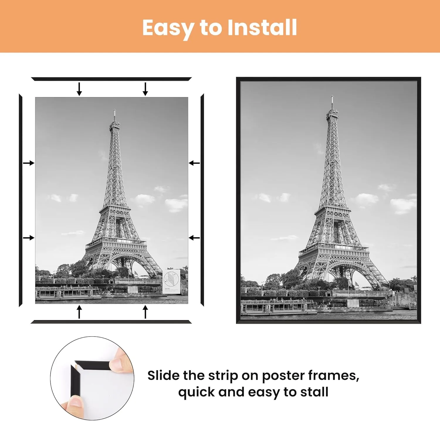 upsimples 20x30 Picture Frame Black 3 Pack, Scratch-Proof Poster Frames 20 x 30 for Photo Gallery - Slide-in Strips, Horizontal or Vertical Wall Mounting