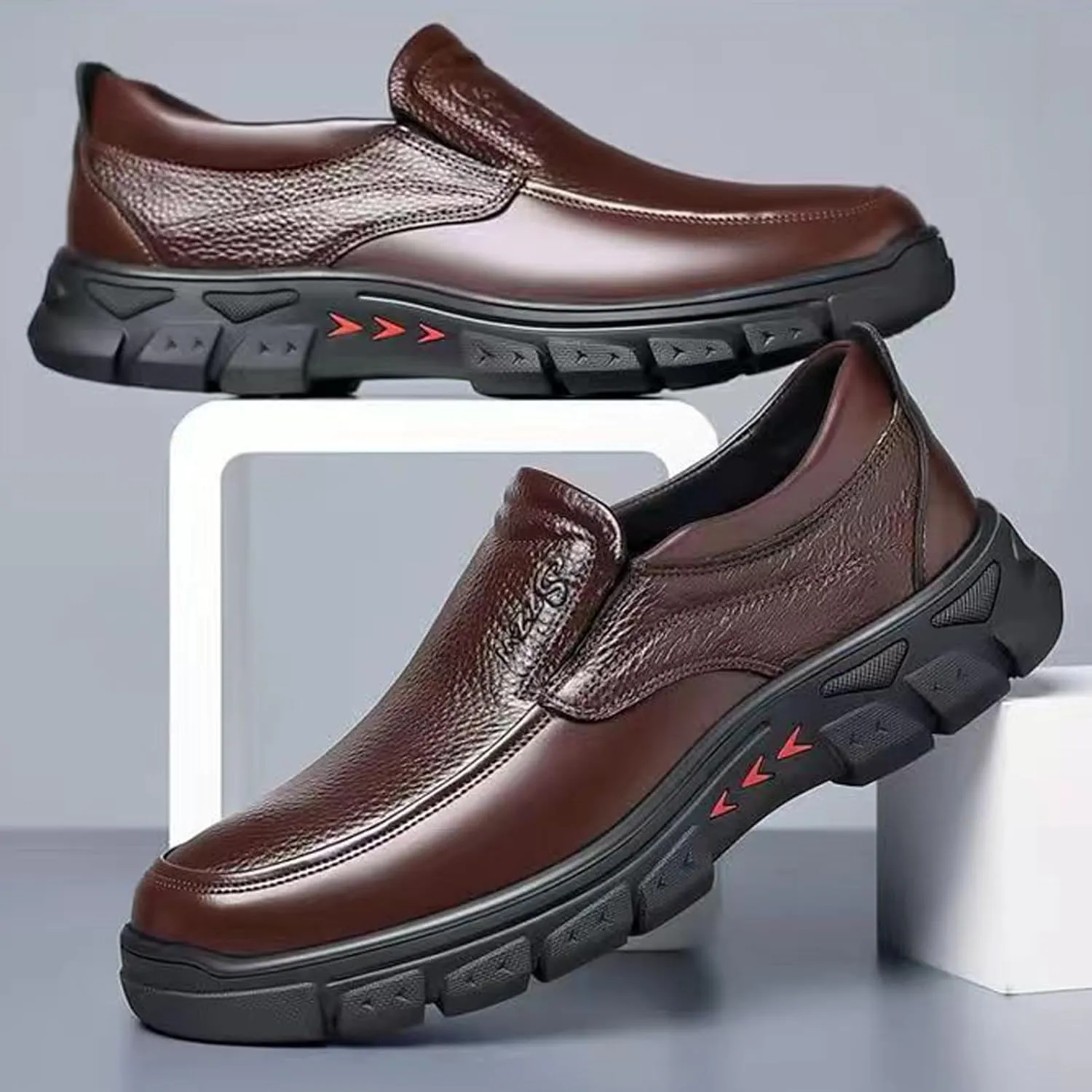 URLECHS Men's Leather Slip-On Loafers,Business Office Gentleman Dress Shoes Soft Lightweight Comfortable Driving Walking Shoes