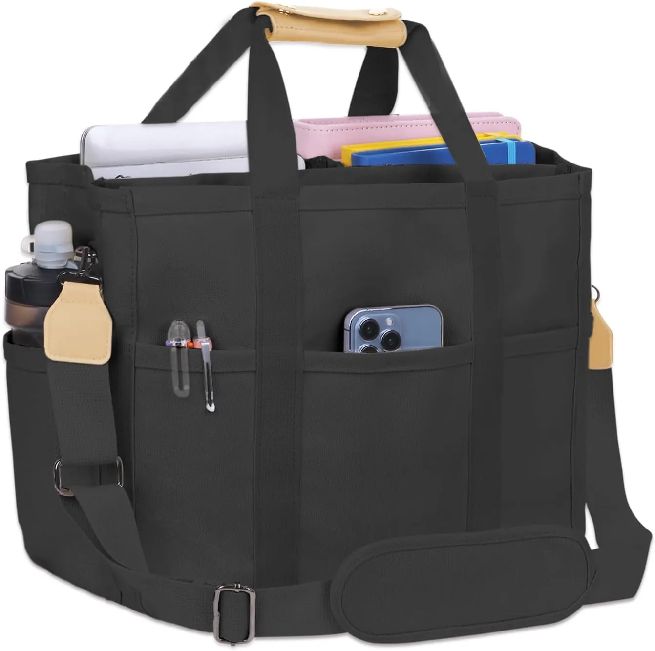 Utility Large Canvas Tote Bag with 13 Pockets Compartments, Multi Crossbody Tote Bag Work Shoulder Bag Travel Bag
