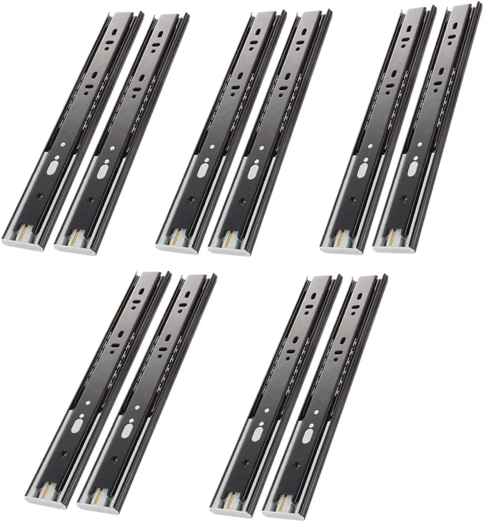 VADANIA 20" Soft Close Drawer Slide, #VK1245, 3-Fold Full Extension, Self Silent Closing, Heavy Duty 100lb Load Capacity, Ball Bearing, Side Mount, Black, 5-Pair