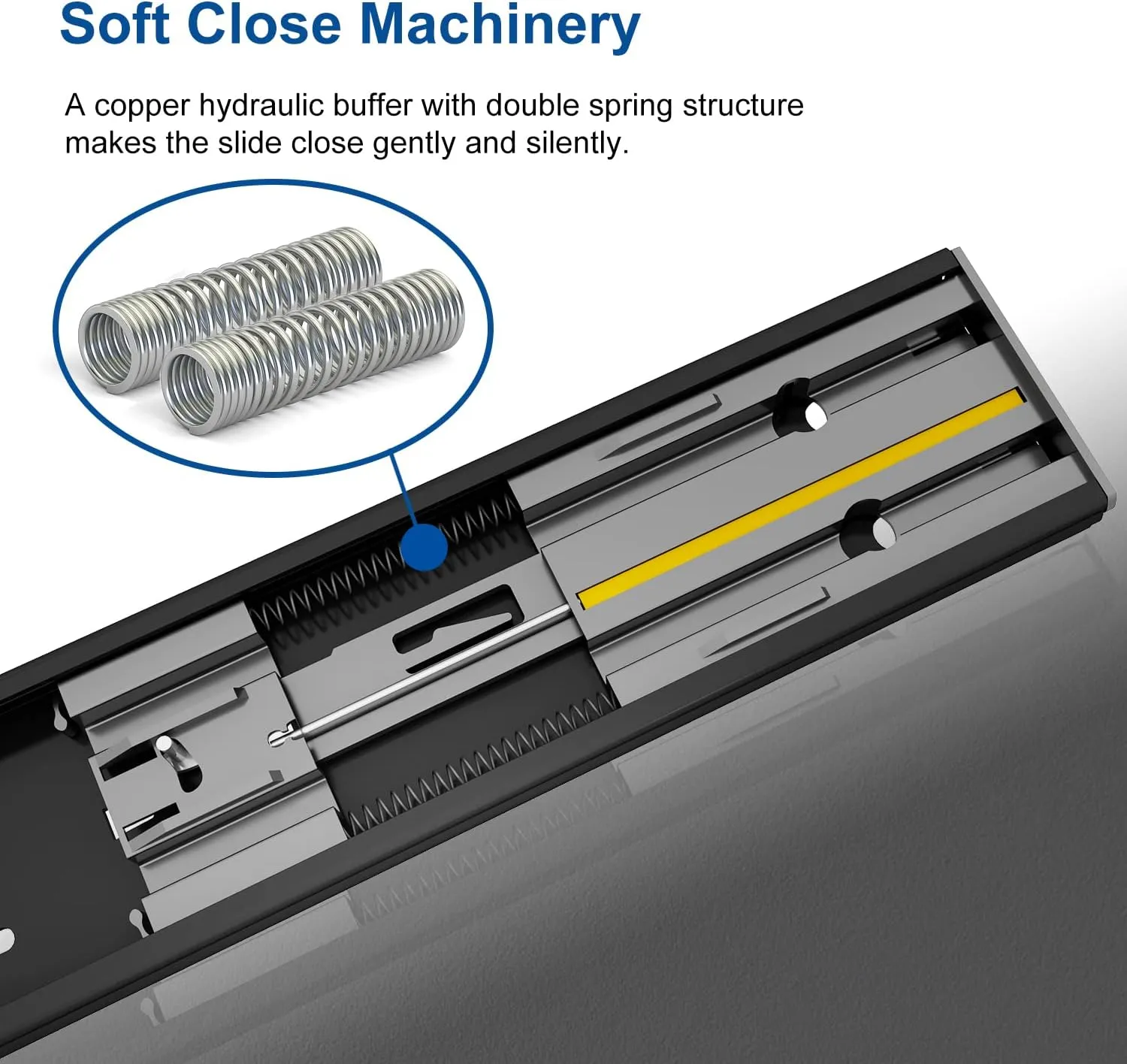 VADANIA 20" Soft Close Drawer Slide, #VK1245, 3-Fold Full Extension, Self Silent Closing, Heavy Duty 100lb Load Capacity, Ball Bearing, Side Mount, Black, 5-Pair