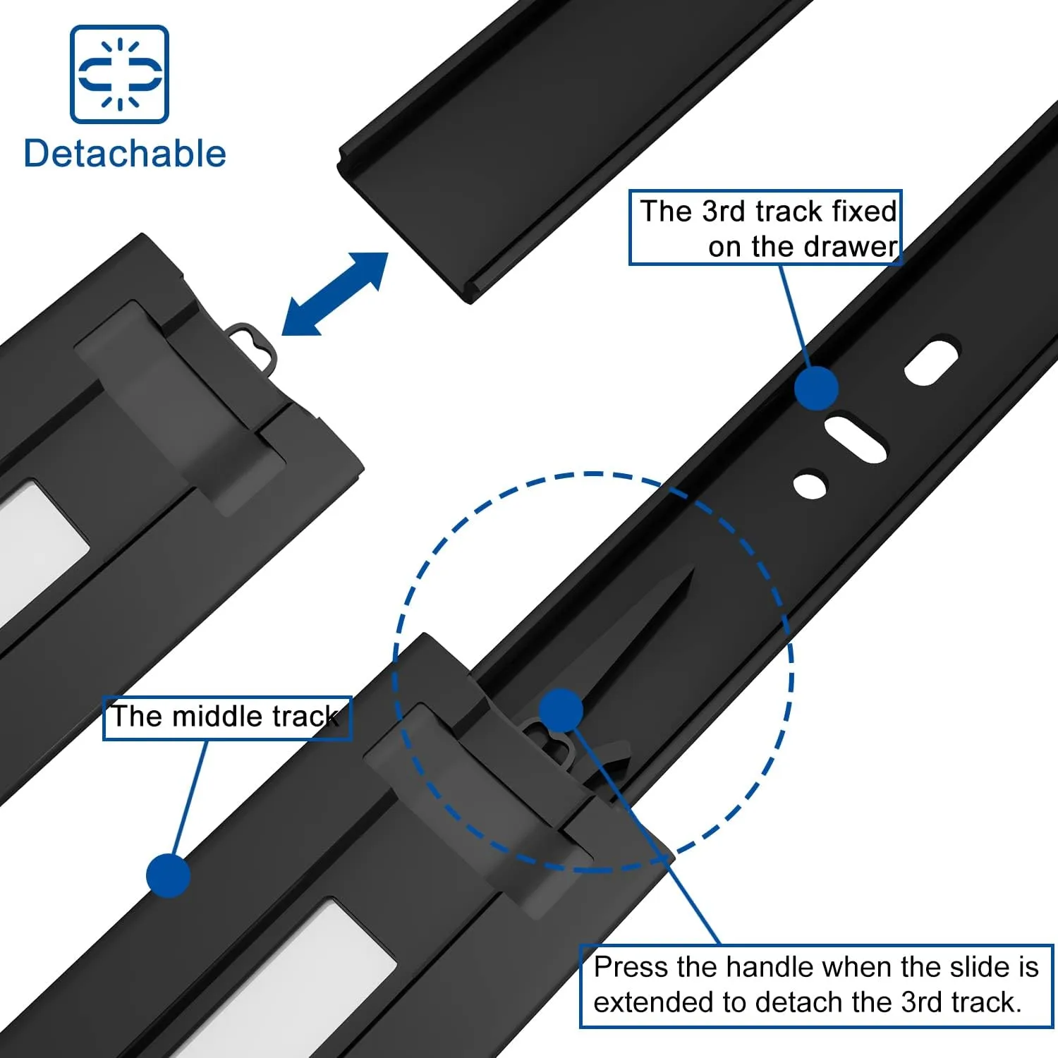 VADANIA 20" Soft Close Drawer Slide, #VK1245, 3-Fold Full Extension, Self Silent Closing, Heavy Duty 100lb Load Capacity, Ball Bearing, Side Mount, Black, 5-Pair