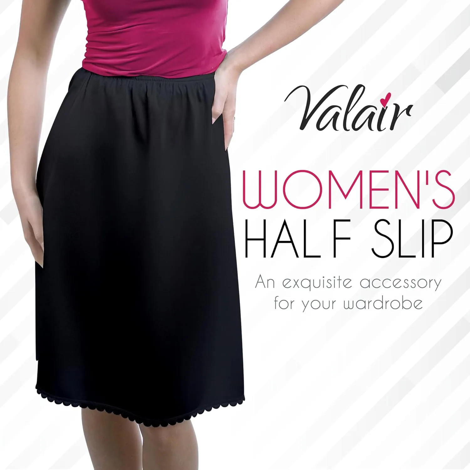 Valair Classic Short and Long Half Slip Skirt for Ladies and Girls - Slight Flair - Anti Static - Ranges 14" Till 34"