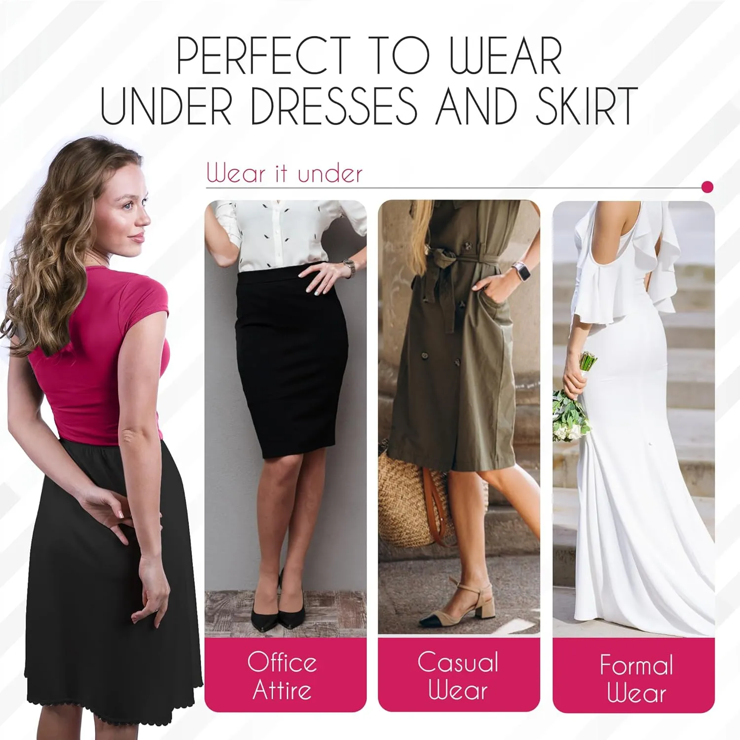 Valair Classic Short and Long Half Slip Skirt for Ladies and Girls - Slight Flair - Anti Static - Ranges 14" Till 34"