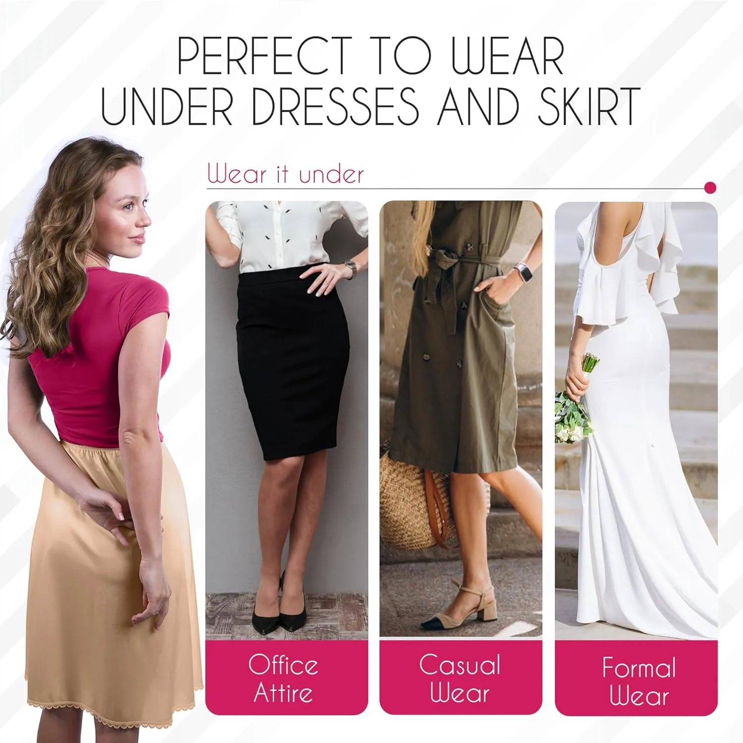 Valair Classic Short and Long Half Slip Skirt for Ladies and Girls - Slight Flair - Anti Static - Ranges 14" Till 34"