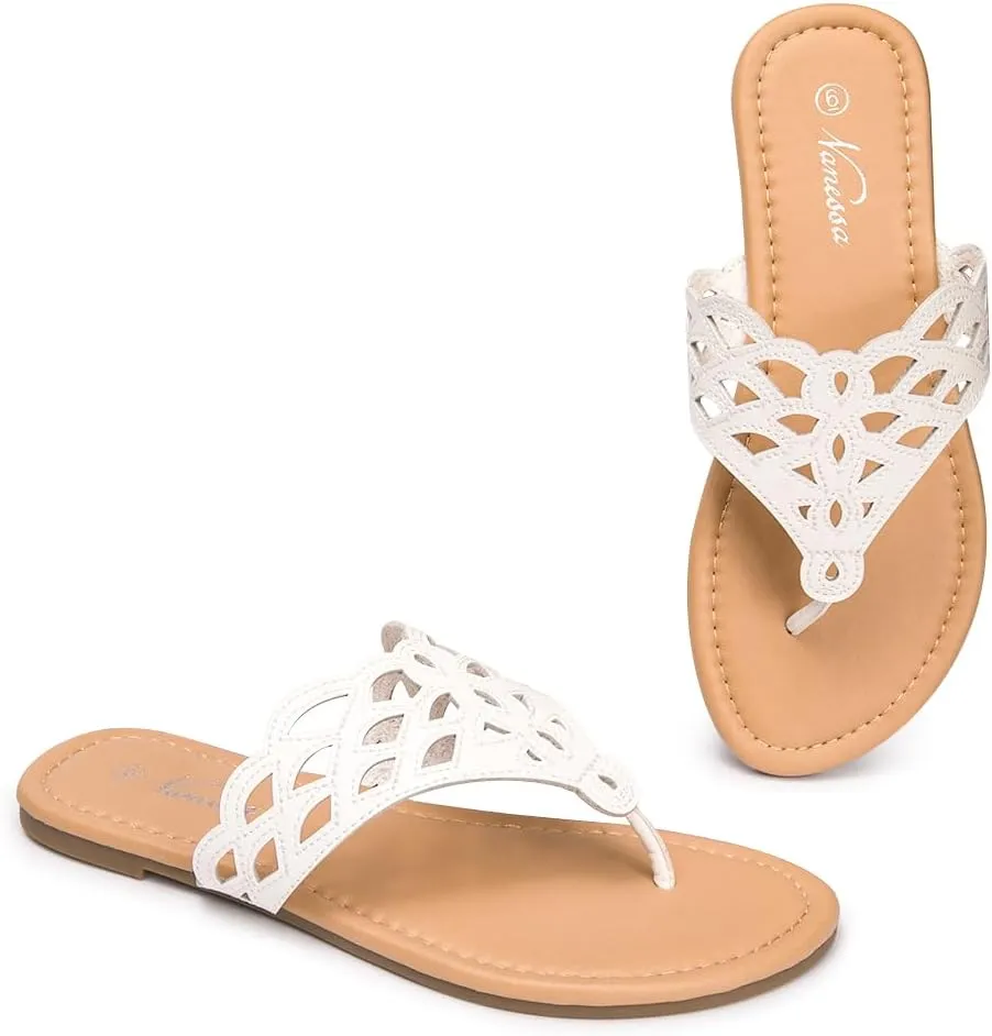 Vanessa Women's Thong Flat Sandals T-Strap Sandals Slip On Gladiator Slide Sandals Summer Beach Flip Flop