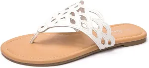 Vanessa Women's Thong Flat Sandals T-Strap Sandals Slip On Gladiator Slide Sandals Summer Beach Flip Flop