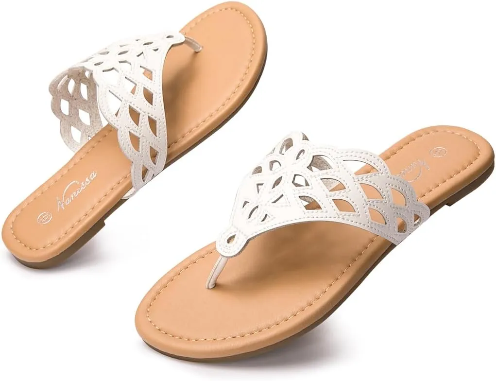 Vanessa Women's Thong Flat Sandals T-Strap Sandals Slip On Gladiator Slide Sandals Summer Beach Flip Flop