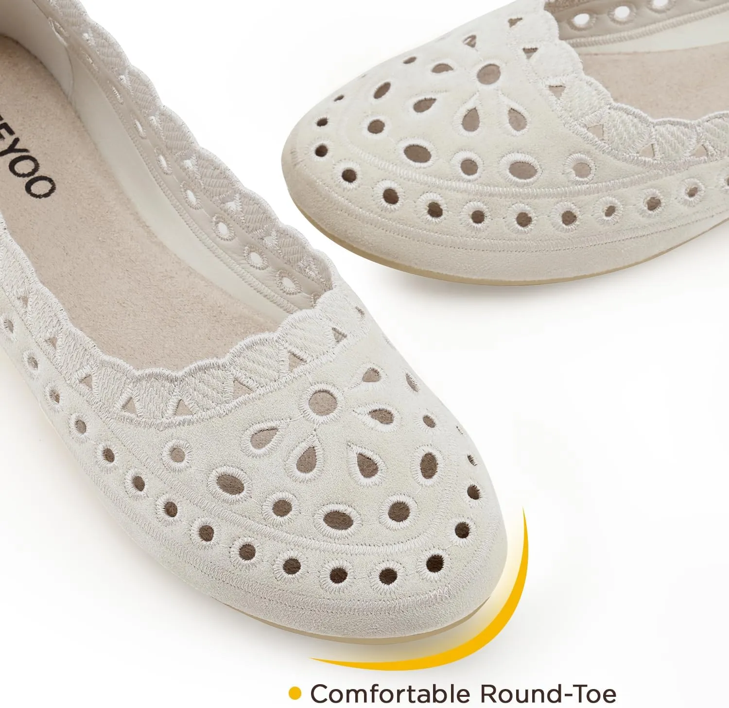 VEEYOO Women's Floral Ballet Flats, Suede Microfiber Comfortable Dress Shoes, Round Toe Mesh Flat Dressy Shoes for Women