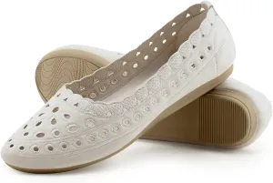 VEEYOO Women's Floral Ballet Flats, Suede Microfiber Comfortable Dress Shoes, Round Toe Mesh Flat Dressy Shoes for Women