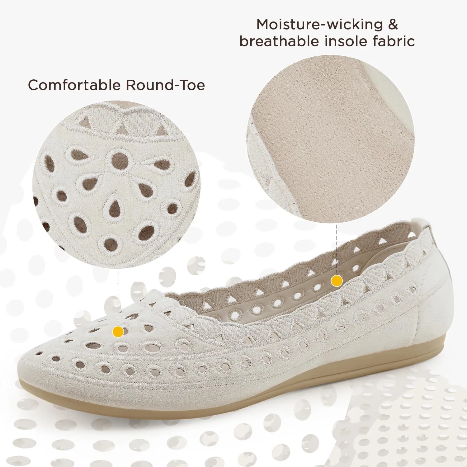VEEYOO Women's Floral Ballet Flats, Suede Microfiber Comfortable Dress Shoes, Round Toe Mesh Flat Dressy Shoes for Women