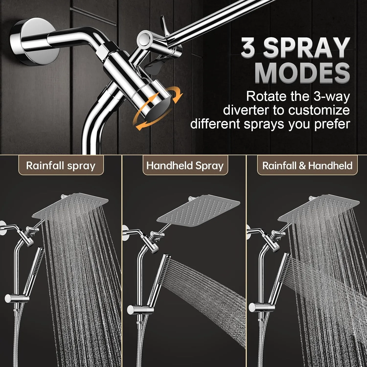 Veken Shower Head, 10'' Luxury All Metal Rain Shower Heads with Handheld Spray Combo, Hand Held Bathroom Combo with Adjustable Extension Arm, Bathroom Accessories, Dual Rainfall Showerhead Chrome